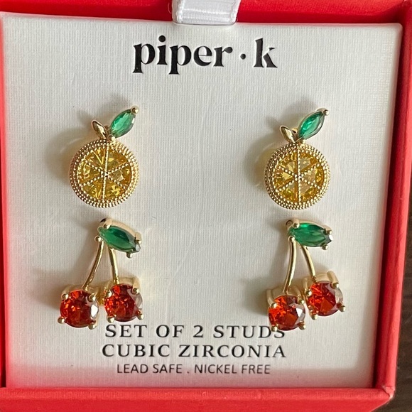 Piper EarringsPiper Gold And Red Cherry Stud EarringsFruit Earrings 30$